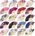Aodaer 16 Pack Floral Folding Fans Silk Fabric Handheld Fans Vintage Folding Fans for Wedding Dancing Party Favors