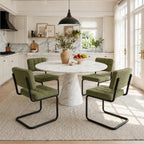 Mid-Century Modern Dining Chairs Set of 2 with Metal Legs, Green | Upholstered Chenille Cantilever Dining Chairs with Ergonomic Backrests, Armless Design, Padded Seats for Dining Room