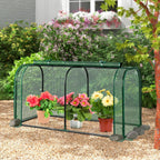 Happygrill Portable Mini Greenhouse, 47" x 22" x 24" Green House w/ Roll-up Zipper Door, Metal Frame, Waterproof Sun-Protective PE Cover, Small Greenhouses for Raised Garden Bed, Outdoor (Green)