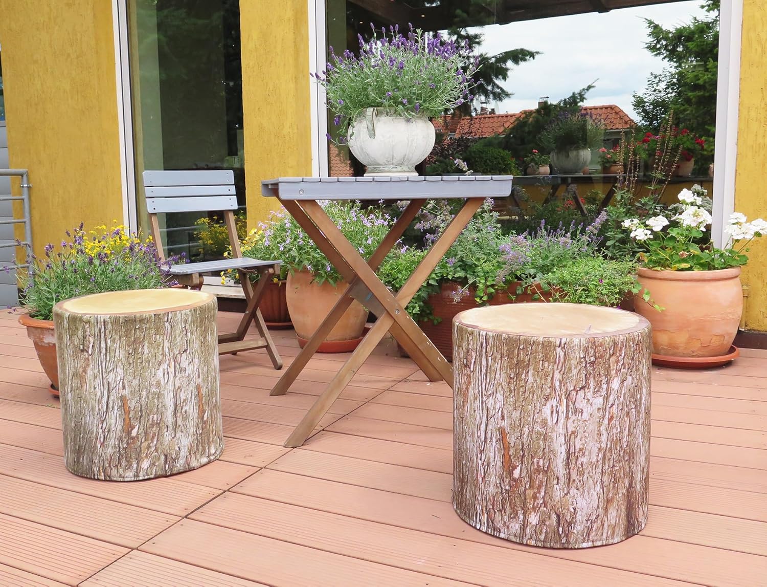 Delsit Outdoor Ottoman Pouf - Waterproof Foot Stool for Indoor and Outside Use, Round Footstool with Removable Cover, Living Room Decor & Patio Furniture, Made in Europe