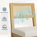 Garvee Rattan Dining Chairs Set of 4, French Country Upholstered Dining Chairs Wood Frame, Rattan Backrest, Armless Chair for Kitchen Restaurant Dining Room Bedroom, Linen, Natural