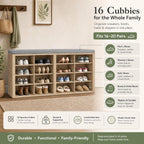 Shoe Storage Bench with Cushion, 16-Cubby Entryway Bench with Adjustable Shelves, 23" Tall Heavy Duty 700 lb Capacity, for Bedroom, Hallway, Mudroom