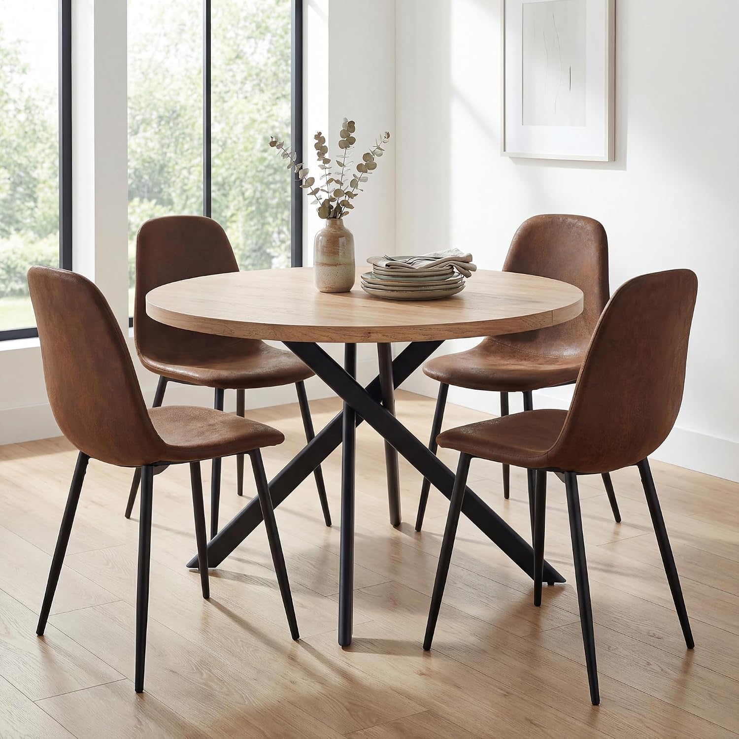 Round Dining Table Set for 4, Round Kitchen Dining Table and Chairs Set for 4,46.5" Modern Dining Room Table Set for 4 with Upholstered Chairs for Small Space Kitchen Office Cafe Apartment