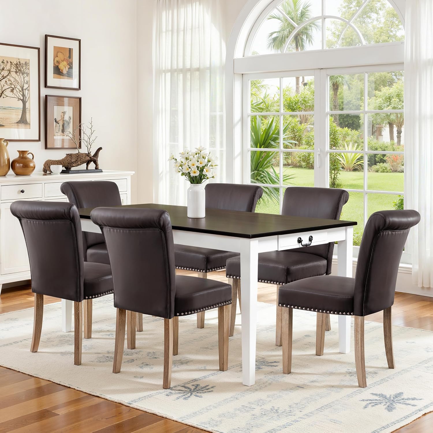 Hokway Dining Table for 4-6, 64 Inch Rectangular Solid Wood Kitchen Table, Modern Farmhouse Dinner Table for Dining Room, Kitchen, Living Room