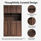 72" Pantry Cabinet, Tall Kitchen Pantry Storage Cabinet with Countertop, Adjustable Shelves, Mid Century Modern Wooden Kitchen Hutch with Skeleton Lines for Living Room, Dining Room, Walnut