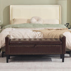 WUTUTUEE 47" Modern Water-Resistant Faux Leather Storage Ottoman Bench with Wooden Legs, Upholstered End of Bed Bench for Bedroom, Living Room or Entryway, Dark Brown