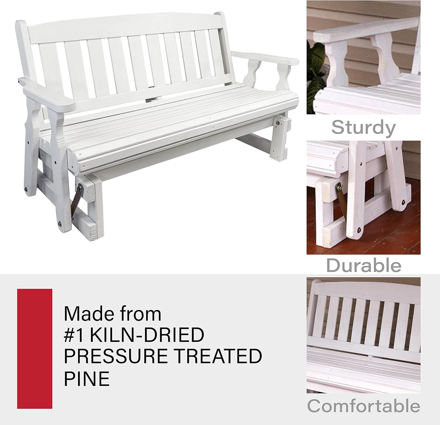 Amish Casual Heavy Duty 800 Lb Mission Pressure Treated Porch Glider (4 Foot, Semi-Solid White Stain)