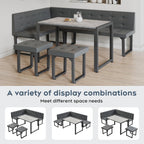 XIAO WEI Corner Dining Table Set for Small Spaces, 70 Inch Breakfast Nook with Storage Banquette, 5 Piece Dining Set with Upholstered Bench, Modern Grey