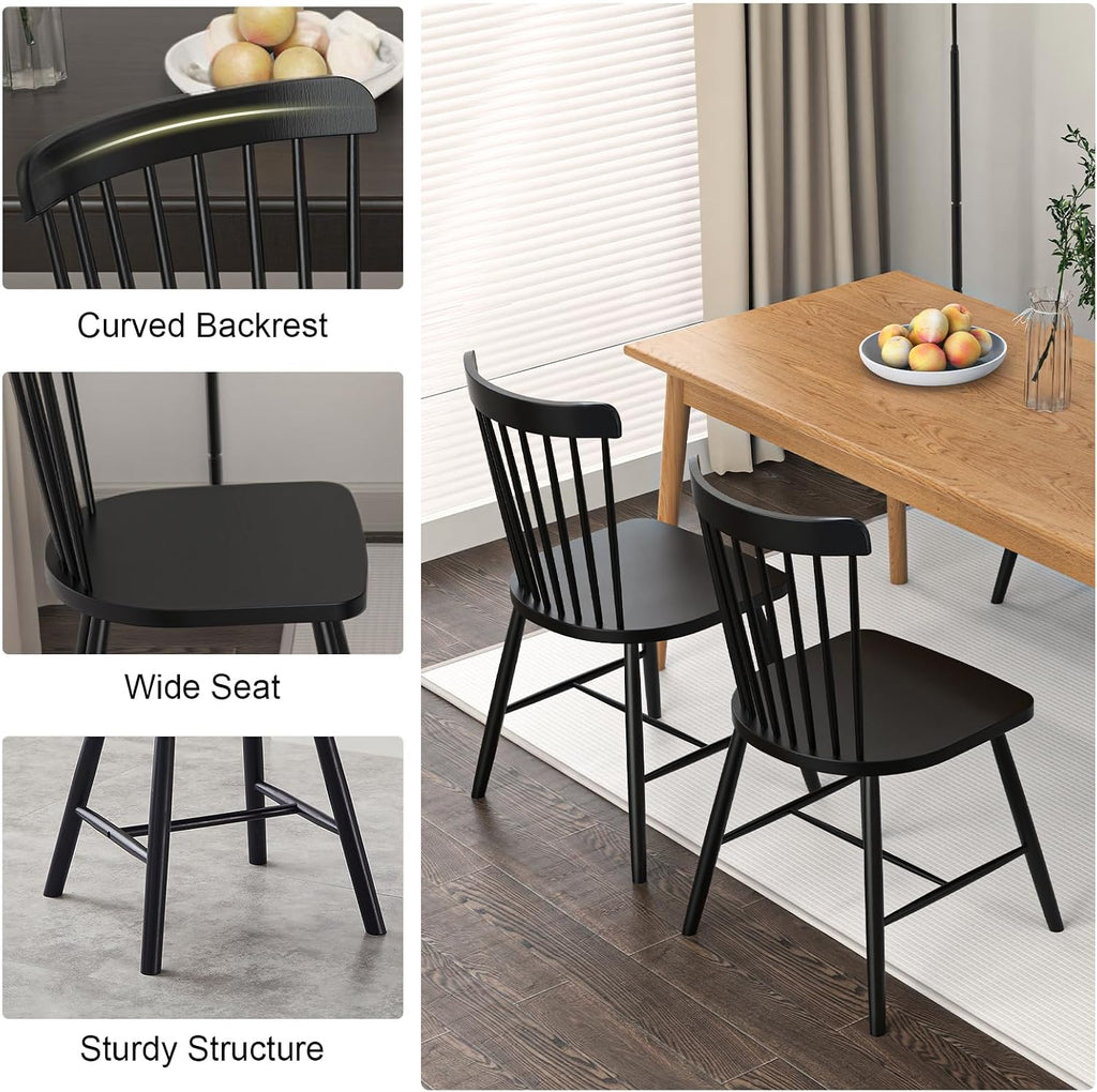 Dining Chairs Set of 4, Windsor Dining Chairs, Spindle Back Wooden Chair for Kitchen and Dining Room, Dining Room Chairs, Windsor Chairs Set (Black)