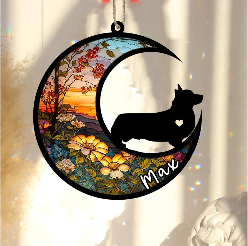 Personalized Dog Memorial, Custom Name Corgi (Black) Dog Christmas Ornament with Name, Custom Breeds, Pet Loss Light Catcher, Gifts for Lovers Loss of Pet Sympathy on Mothers Day Christmas