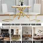 Modern Dining Chairs Set of 8, White PU Leather Chairs with Pull Ring Backrest and Gold Stainless Steel Legs, Easy-to-Assemble Kitchen Chairs for Dining Room, Living Room, or Bedroom