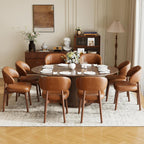 MALOL 47"-63" Extendable Round to Oval Dining Room Table Chairs Set for 4-8, Modern Wooden Kitchen Table and Chairs with Hidden Storage and Fluted Design for Dining Room/Small Space(Walnut and Brown)