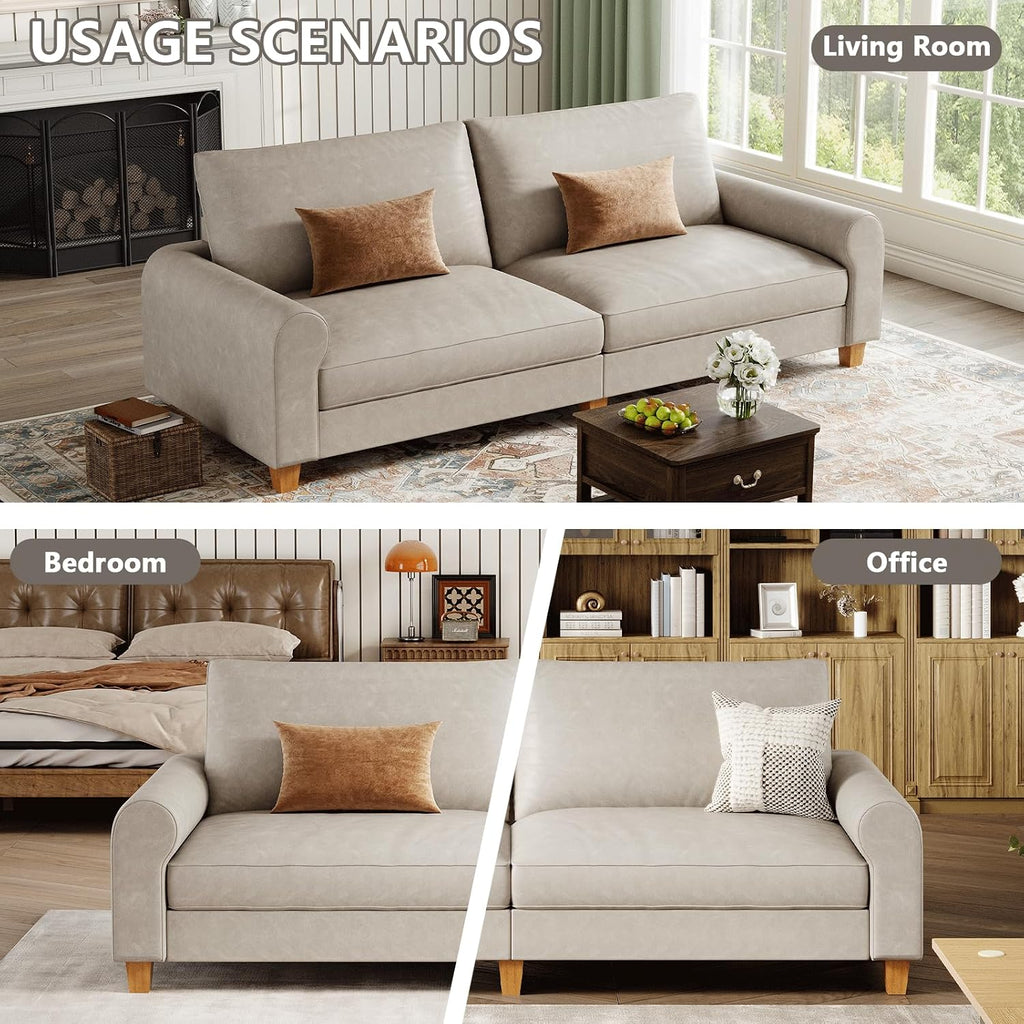 EASE MOOSE 70.6" Faux Leather Loveseat Sofa, Deep 2 Seater Couch, Greige | Removable Covers, Pocket Spring Cushions, Waterproof & Scratch-Resistant, Easy Clean, Easy Assembly Couches for Living Room