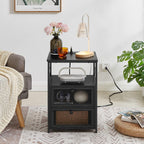 VECELO Black End Table with USB Ports and Outlets,24 Inch Nightstands with Charging Station and Storage Shelf for Bedroom,Living Room, 1 Set