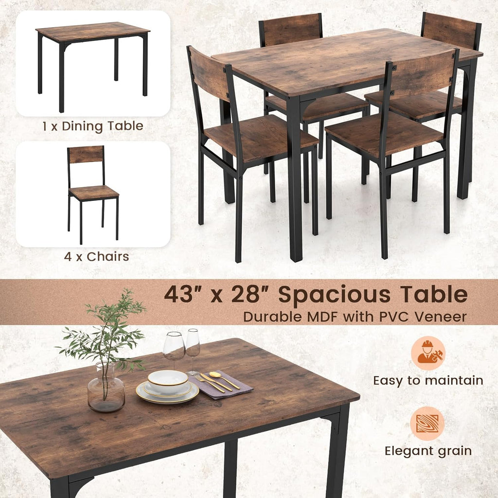 Tangkula 5-Piece Dining Table Set for 4 | Heavy Duty Metal Frame, Space-Saving, for Small Apartment, Dinette, Living Room, Breakfast Nook