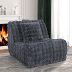 Bean Bag Chair for Adults, Giant Bean Bag Chair with Pillow, Oversized Chaise Lounge Chair Indoor with Soft Faux Fur for Living Room Bedroom or Reading Nook