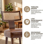 VESCASA Mid Century Modern Rattan Dining Chairs Set of 6, Upholstered Leather Dining Room Chairs with Cane Back, Walnut Wood Legs, Kitchen Accent Chairs for Apartment, Farmhouse & Modern Home, Brown