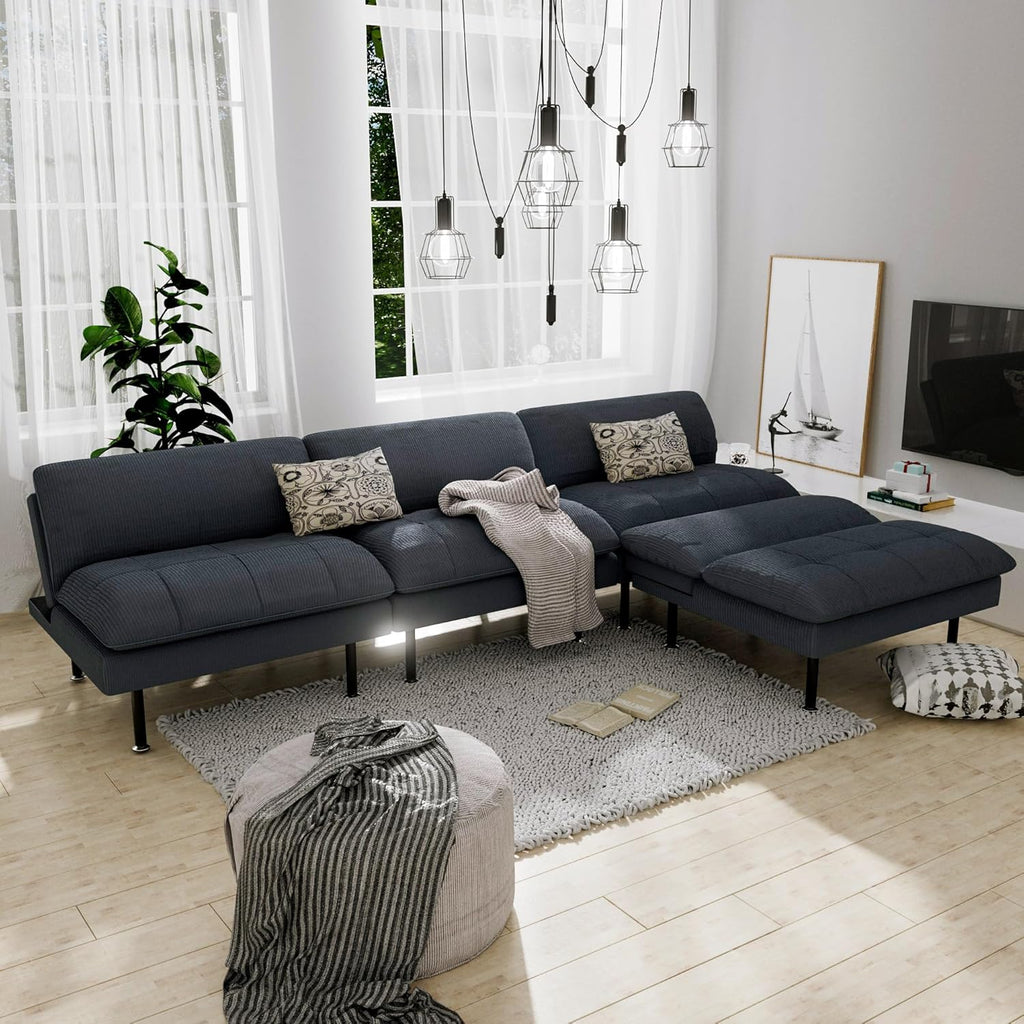 Ribilake 2 Sets 70" Futon Sofa Bed, 4 in 1 Multi-Function Couch Sleeper with Adjustable Backrest, Modern Convertible Futon, Recliner Small Loveseat for Living Room, Grey