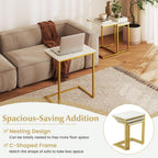 3-Piece Nesting Coffee Table Set, Stackable C-Shape (White Gold) | Faux Marble Top, Robust Steel Frame, Adjustable Foot Pads, Farmhouse Accent, for Living Room, Bedroom, Small Spaces