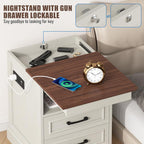 Gadroad 18" Farmhouse Accent Nightstand with Charging Station, End Table with 3 Drawers Storage, Side Table, Bedside Cabinet for LivingRoom Bedroom Office, Brown