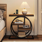 Tribesigns End Table for Living Room, 4-Tier Narrow Side Table with Storage Shelves, Industrial Bedside Table for Bedroom, Wood Small Sofa Side Table with Geometric Metal Frame (1 PC, Natural Brown)
