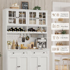 HOSTACK 75" Kitchen Pantry Storage Cabinet, Coffee Bar Hutch Cabinet, White | Tall Pantry Cabinet with Charging Station / Wide Countertop / Glass Doors / Wine Rack / Cup Holder / Drawers, Dining Room
