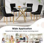 Round Glass Dining Table Set for 4, Small Kitchen Table Set for 4, 47" Circle Gold Glass Dinner Table for 4 with Black Velvet Chairs, 5 Piece Dining Room Table Set for 4 for Breakfast Dinette Cafe