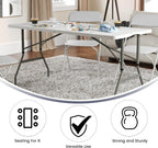 Flash Furniture 5 ft Plastic Bi-Fold Table, Granite White | Height Adjustable, Carrying Handle, Durable Construction, Commercial Use