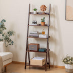 Maydear Bamboo Ladder Shelf Bookcase, 5-Tier Leaning Bookshelf Free Standing Organizer Storage Shelves for Living Room, Bedroom, Kitchen, Home Office, Balcony, Dark Walnut