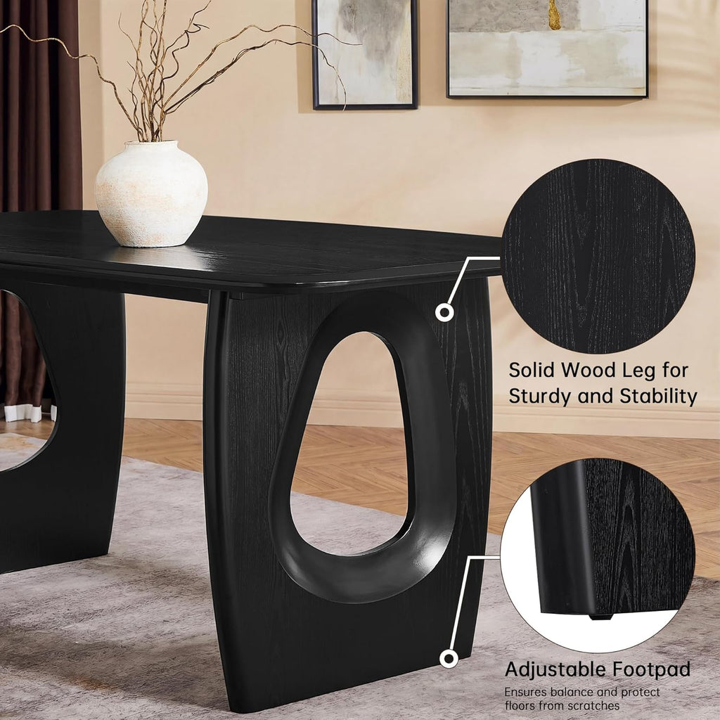 Morden Fort Modern Dining Table for 4-6 People,68'' Rectangle Dining Table, Kitchen Table with Pedestal Base, Dinner Table for Dining Room, Kitchen, Living Room (Black)