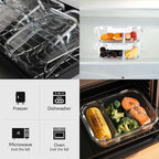 BAYZZ 5 Pack 35 Oz Glass Meal Prep Containers 2 Compartments, Glass Storage Containers with Lids, Airtight Lunch Bento Boxes, BPA-Free, Microwave and Freezer Safe,White