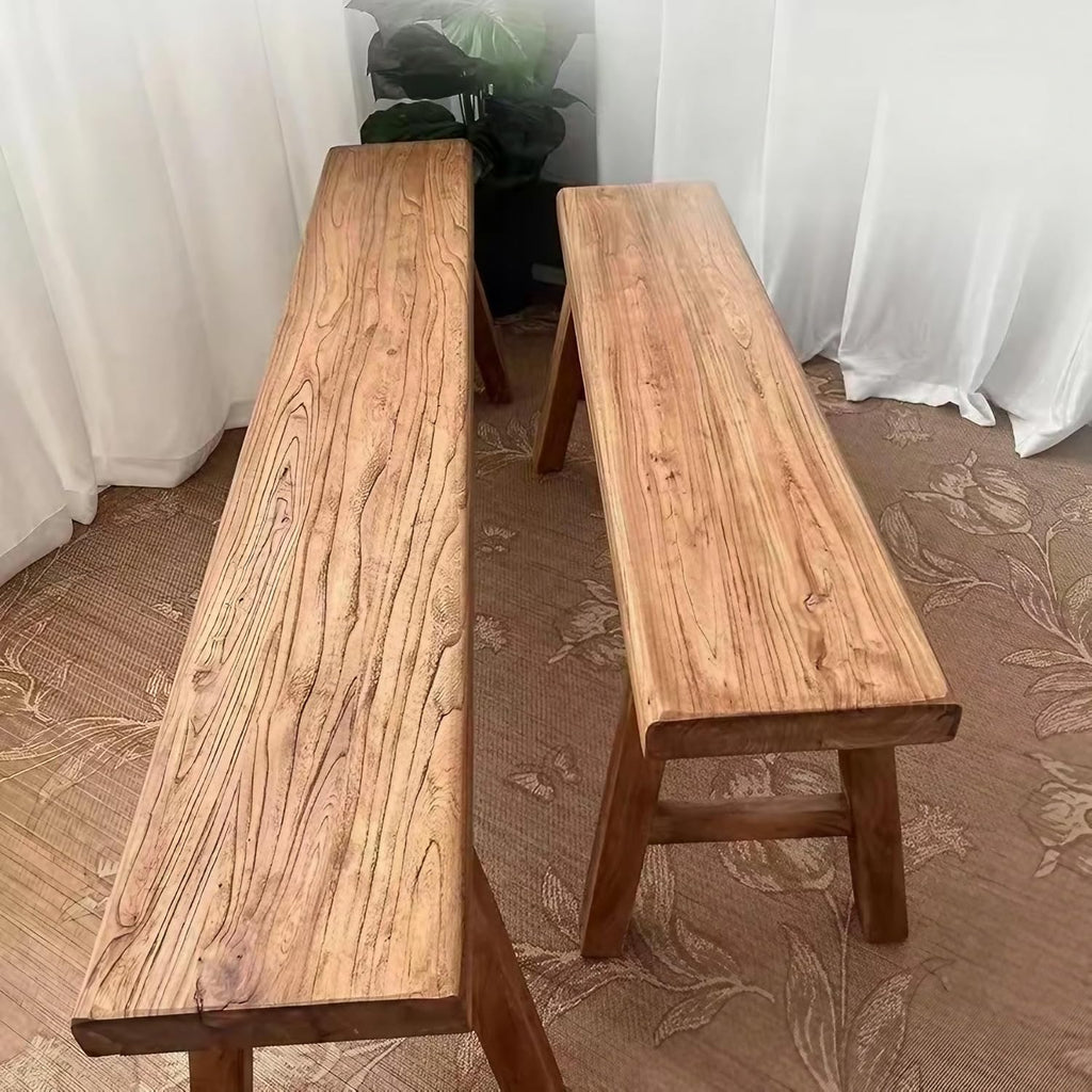 Farmhouse Solid Elm Wood Bench - Handcrafted Asian Rustic Entryway Bench for Living Room, Dining, Bedroom, 9 Sizes (Natural Finish) (160 * 26 * 45cm/63 * 10.2 * 17.7in)