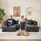 Modular Sectional Sofa with Deep Seat, Cloud Couch with 2 Movable Ottoman, No Assembly Required, Modern Plush Corduroy Cloud Couches for Living Room & Apartment, Grey