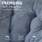 DUMOS Faux Fur Saucer Chair for Adults, Living Room Folding Lounge Chair | Comfy Soft Square Oversized Chair with Metal Frame Moon Seat, Portable Anti-Slip for Living Bedroom Dorm, Grey