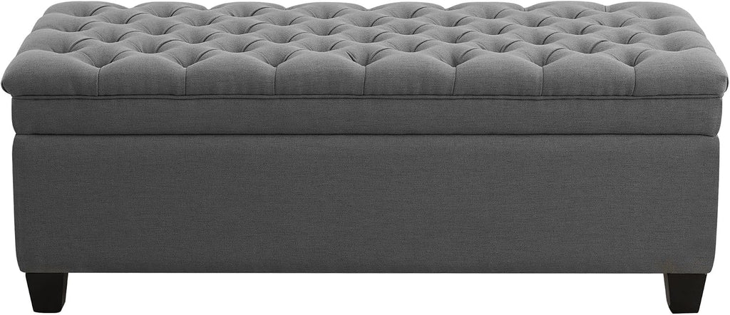 WUTUTUEE 51" Fabric Storage Ottoman Bench, Upholstered Rectangle End of Bed Storage Ottoman Tufted Living Room Bedroom Bench with Safety Hinge, Solid Wood Legs, Loads 500 lb(Dark Grey)