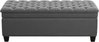 WUTUTUEE 51" Fabric Storage Ottoman Bench, Upholstered Rectangle End of Bed Storage Ottoman Tufted Living Room Bedroom Bench with Safety Hinge, Solid Wood Legs, Loads 500 lb(Dark Grey)