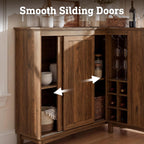 Corner Cabinet with Charging Station,L-Shaped Kitchen Pantry Storage Cabinet with 3 Drawers,Freestanding Kitchen Pantry Cabinets with Wine Rack,Glass Rack,Sliding Door for Dining Room (Walnut)