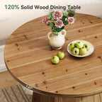 Solid Wood Round Dining Table for 4, Small Circle Kitchen Table with Thickened Top & Sturdy Pedestal Base for Dining Room, Living Room, Kitchen, 39.4 x 29.5 Inches, Farmhouse Style (Table Only)