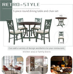 Merax 5 Piece Round Dining Table Set 4 Retro Chairs with Special-Shaped Table Legs, Designed Hollow Chair Back for Dining Room, Antique Blue