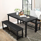DKLGG Dining Table Set for 4, Wooden Kitchen Table with 2 Dining Bench | 47.2” Farmhouse Dining Room Table Set, Space Saving Table and Chairs Set for Small Space, Kitchen,Dining Room,Apartment