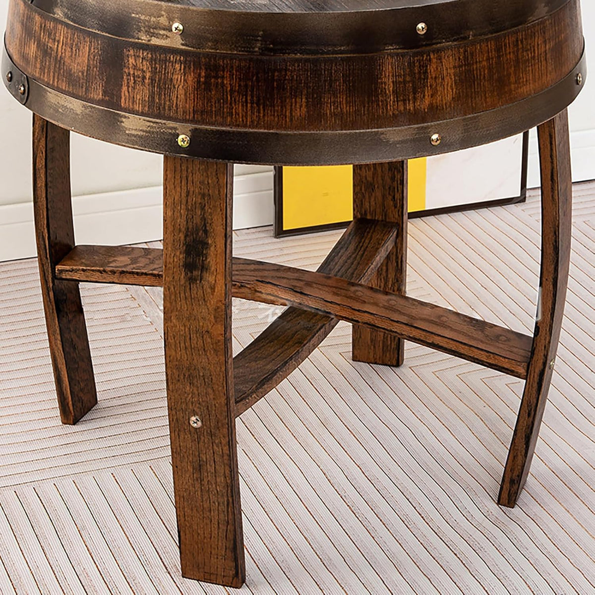 Rustic Oak Whiskey Barrel End Table, 24" Tall x 22" Wide, Brown