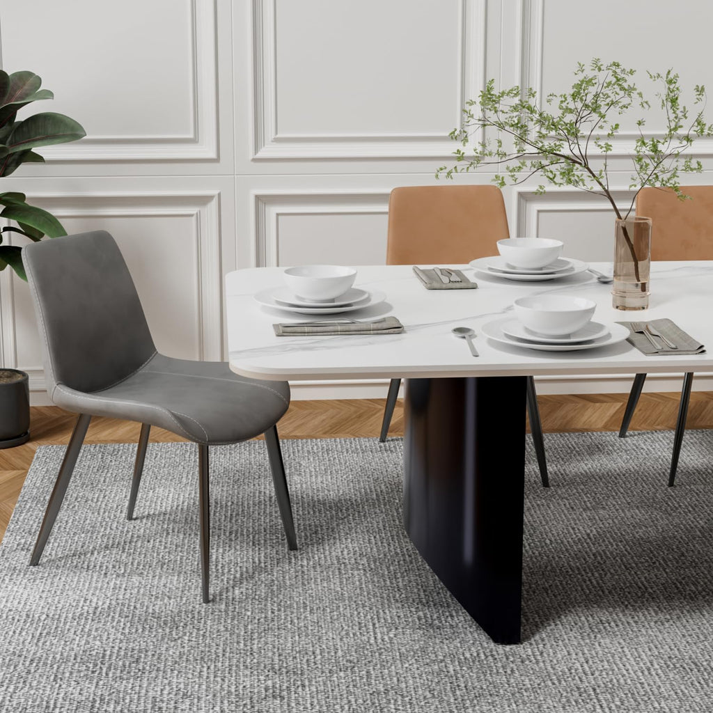 Modern White Dining Table for 6 to 8 People, 70.9" High Hardness Sintered Stone Table for Dining Room and Easy Maintenance - Half-Round Stainless Steel Base(Table Only)