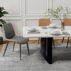 Modern White Dining Table for 6 to 8 People, 70.9" High Hardness Sintered Stone Table for Dining Room and Easy Maintenance - Half-Round Stainless Steel Base(Table Only)