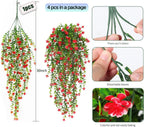 SJL Artificial Hanging Plant 4pcs Fake Hanging Plants Greenery Decor Plastic Flower Artificial Plants Indoor Fern Ivy Leaves Flowers Real Touch Stem for Wedding Party Outside Home (Red)