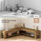 Tribesigns L-Shaped Corner Bench with Storage Shelf, 62.99'' Rustic Wooden Breakfast Nook Bench for Kitchen, Foyer, Living Room, Kitchen, Brown