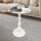 Small Round Side Table - Retro Metal Pedestal End Table for Living Room, Bedroom, Sofa & Small Spaces, 15.7'' ×20.5'' (White)