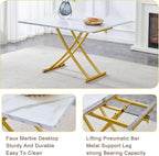 Height Adjustable Folding Table - Converts from Coffee to Dining, Wooden Top with Sturdy Metal Legs, Ideal for Small Living/Kitchen Spaces (White+Gold)