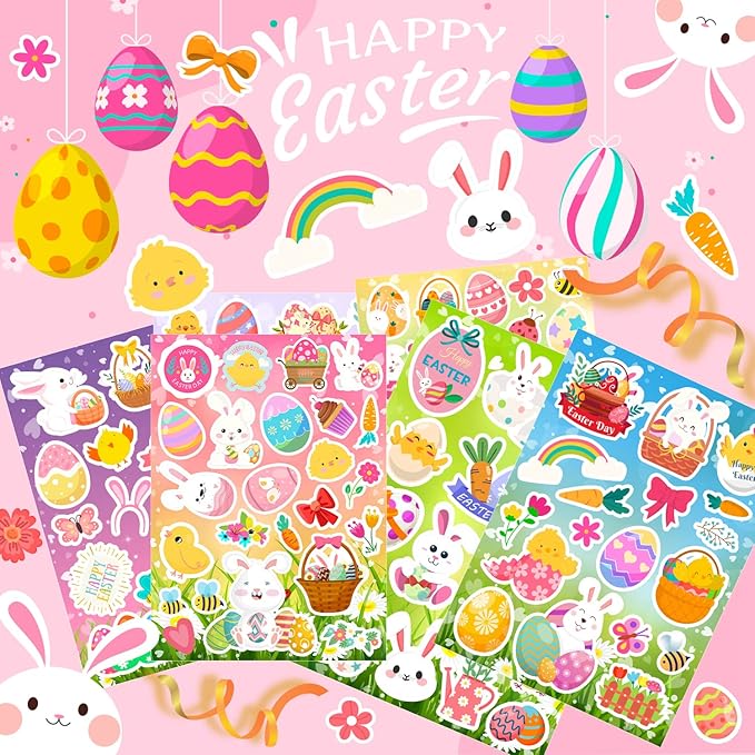 36 Sheets Easter Stickers, Easter Stickers for Kids, Easter Egg Stickers Bunny Stickers for Kids Easter Egg Decorating Party Favors Treats, Crafts, Basket Stuffers,Goodie Bag Fillers