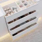 Armoire Bedroom Island Wardrobe Closet Island with 16 Drawers & Glass Tabletop, Island Dresser with Jewelry Organizer, Closet Island for Cloakroom White (63”W x 31.5”D x 31.5”H)