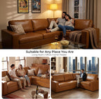 ELUCHANG 113" V-Shaped Modular Sectional Sofa Couch, Modern 4-Seat Premium Faux Leather Deep Seat Sofa with Corner, Removable Cover, Easy Assembly, Large Sofas & Couches for Living Room, Office, Brown